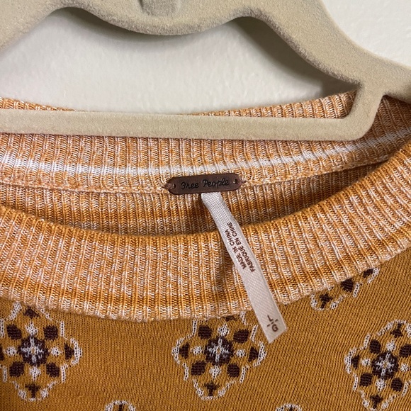 Free People Yellow New Age Print Cotton Blend Crew Neck Sweater - Picture 6 of 8